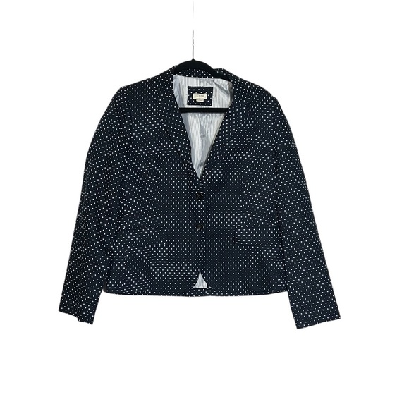 J. Crew Regent Blazer Navy Blue White Polka Dot Preppy Business Linen Size 14 - Picture 1 of 8